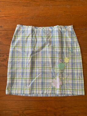 LOFT Pastel Plaid Mini Skirt with Floral Embroidery - Light Blue & Green